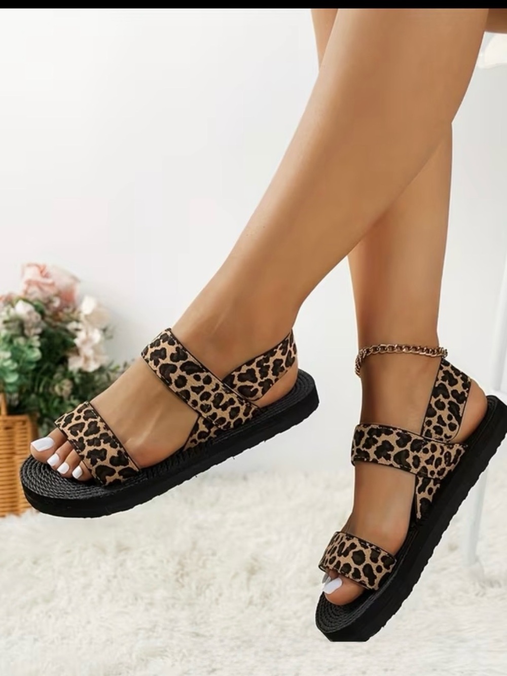 2 PAIRS sandals Leopard Print Strap SHEIN